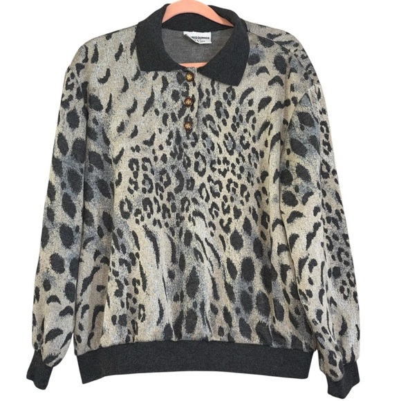Alfred Dunner 90’s Animal Cheetah Print Sweater Women’s L Peter Pan Collar USA - Picture 1 of 10